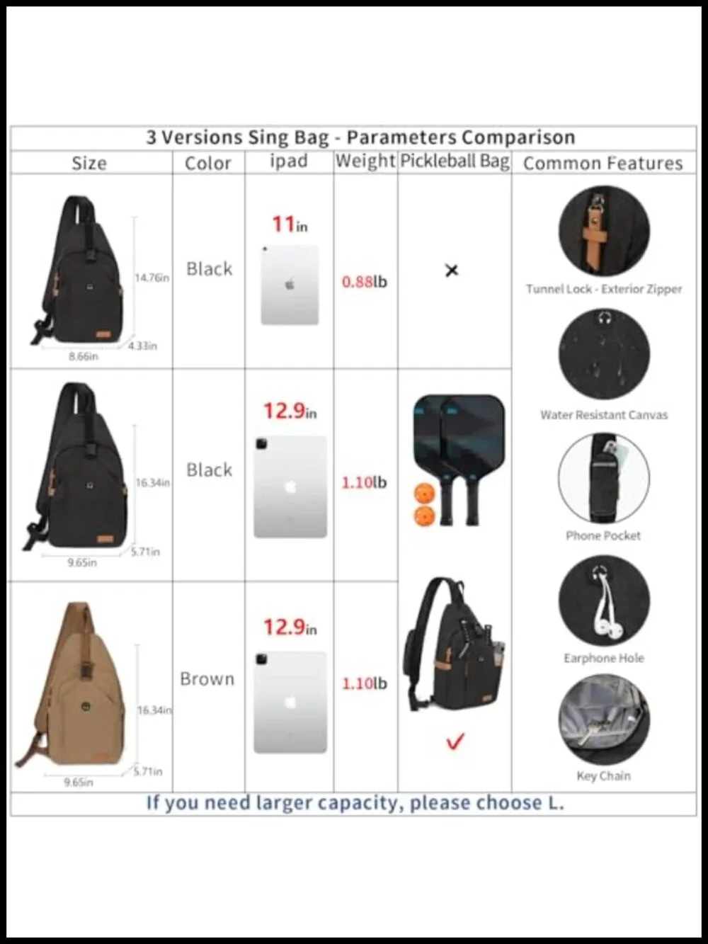 Men's Sling Bag Crossbody Anti-Theft Water Resistant with Pockets Travel Hiking
